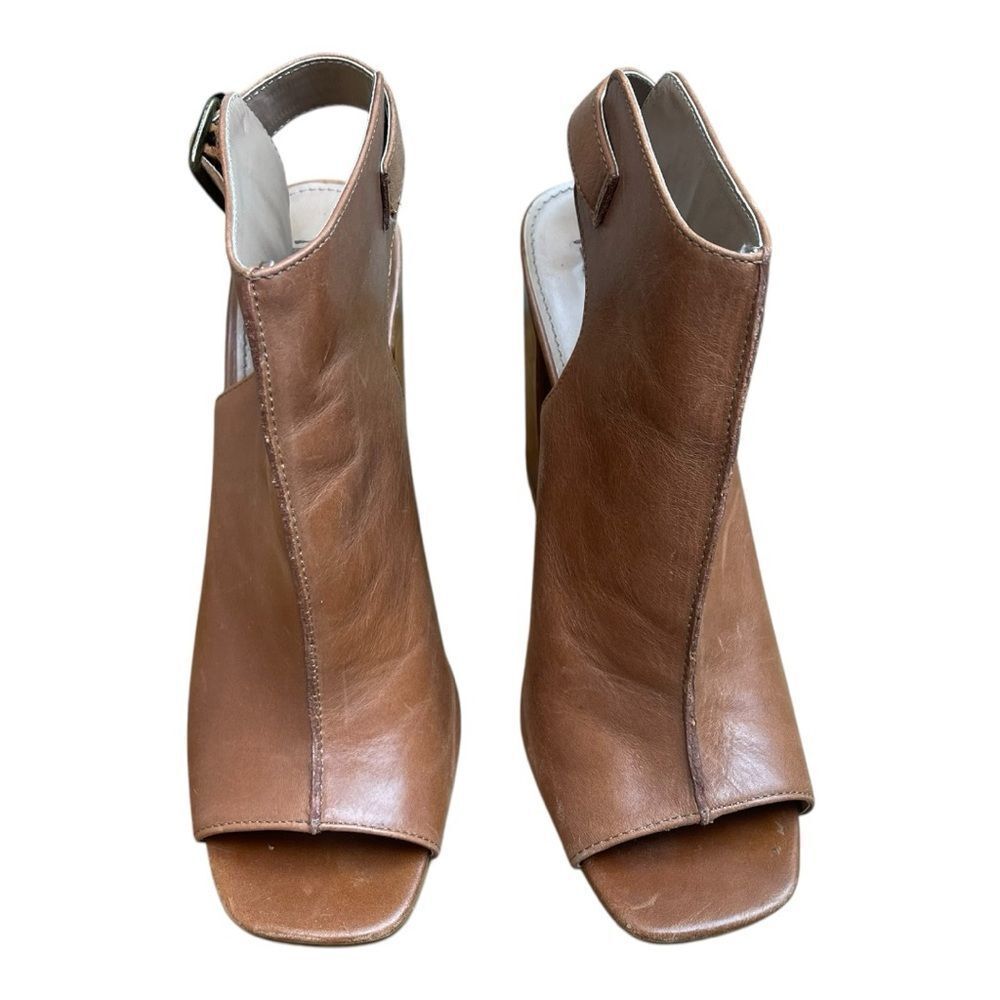 Steve Madden Brown Leather Peep-Toe Heel Booties Size 8.5 Slingback Classic
